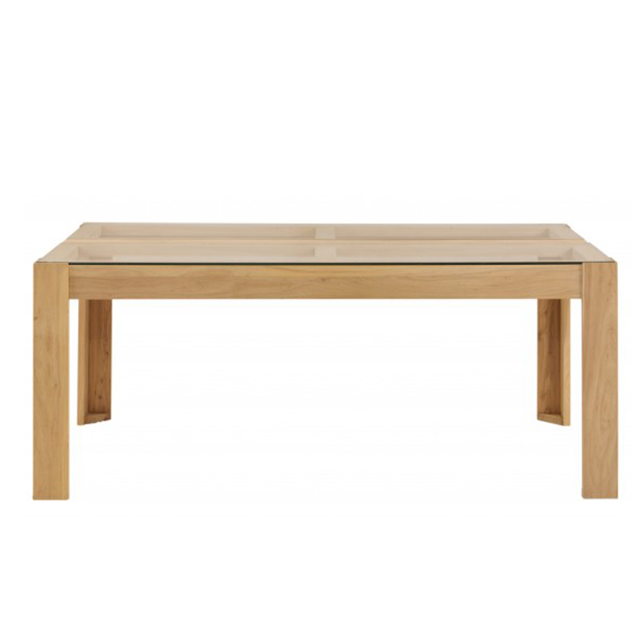 MESA DE COMEDOR DE MADERA DE OLMO Y DOS CRISTALES - Imagen 2